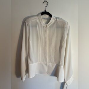 Chaus Women's Cream Blouse with Pleated Front
